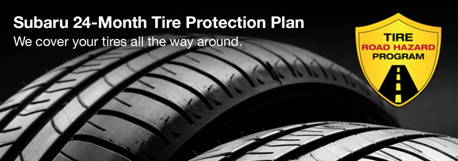 Subaru tire with 24-Month Tire Protection and road hazard program logo. | Doral Subaru in Doral FL